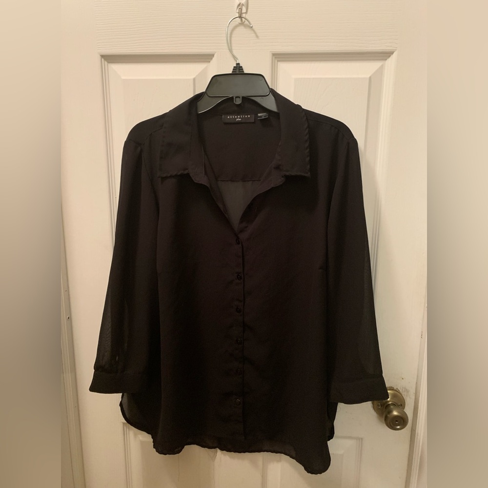 Women’s Black Sheer Attention Plus Blouse